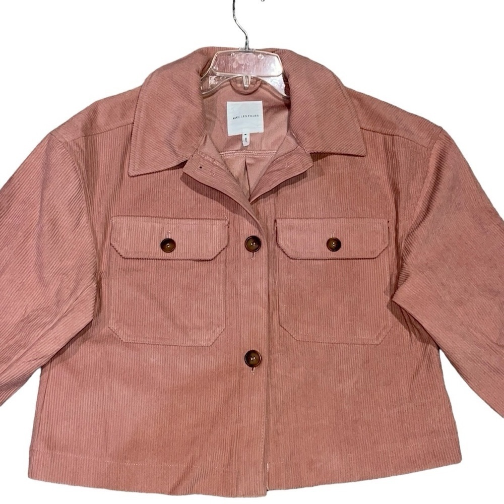 Avec Les Filles Rose Pink Corduroy Cropped Shacket Jacket Size Medium - Picture 9 of 15